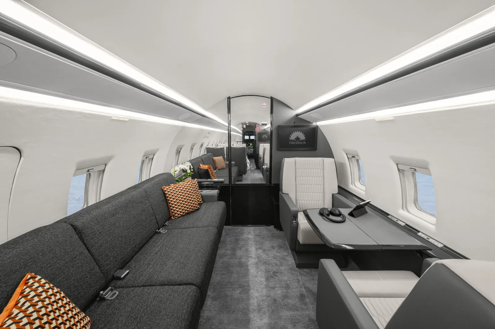 Midsize private jet interior view of 9H-MBS-2